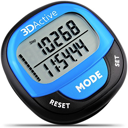 3DActive 3D Pedometer PDA-100| Best Pedometer for Walking with 30-Days Memory. Accurate Step Counter, Calorie Counter, Distance Miles/Km & Daily Target Monitor. (Black/Blue)