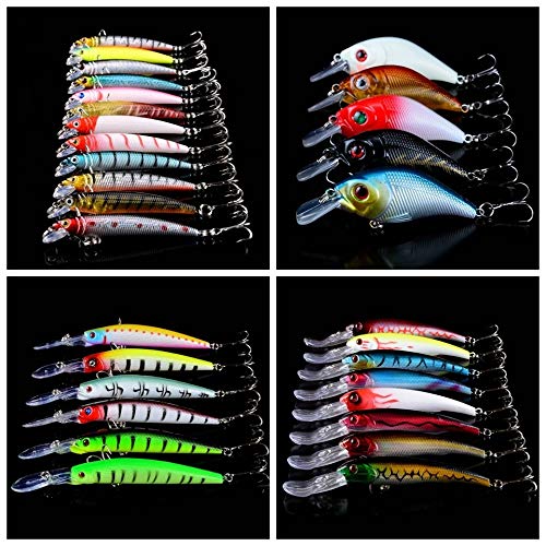 L-MEIQUN, 56pcs Angelköder Set Mixed 8 Modelle Harte Köder Qualitäts-Fischen Wobbler 56 Farben Naturgetreue gefälschte… – Bild 3