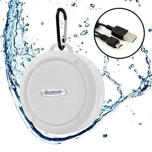 GeeGadgets Bluetooth Shower Speaker - Portable Waterproof Music Player with Suction Cup Mount & Rechargeable Battery White (geeblk01)