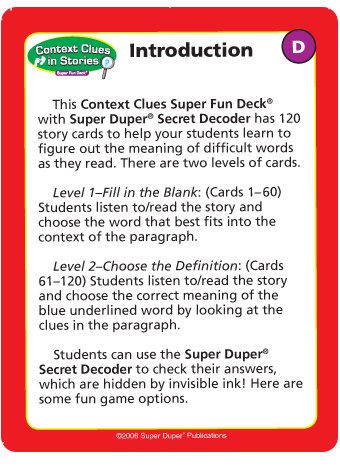 Super Duper Publications Context Clues in Stories Super Fun Deck Early Reading Flash Cards Educational Learning Toy for Kids - Thumbnail 3