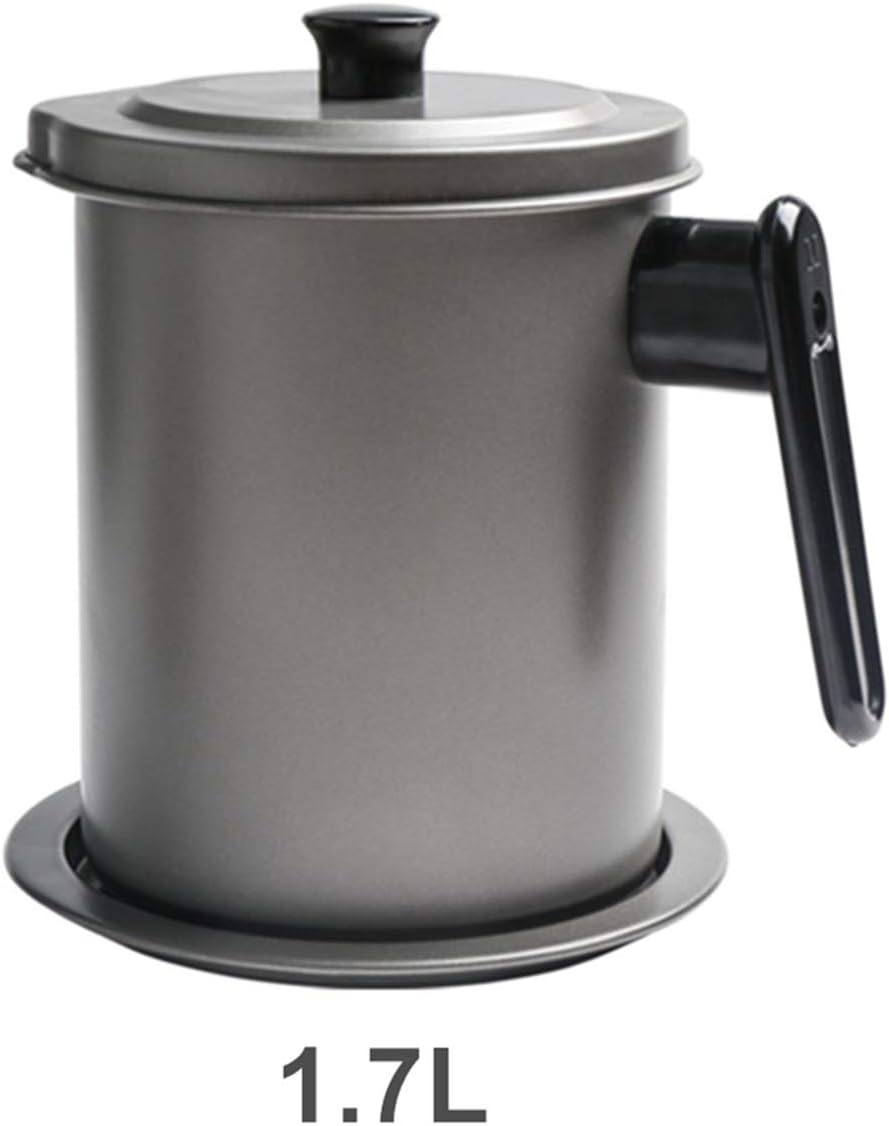 Sivass Cooking Oil Storage Grease Keeper, Grease Oil Strainer Container Pot with Filter for Deep Fryer (Grey-1.4L)