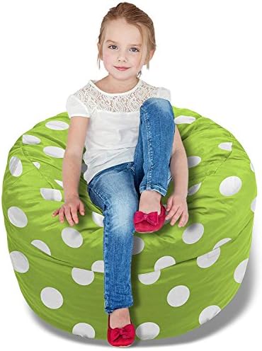 BeanBob Bean Bag Chair (Green w/Polka Dots), 2.5ft - Bedroom Sitting Sack for Kids w/Super Soft Foam Filling