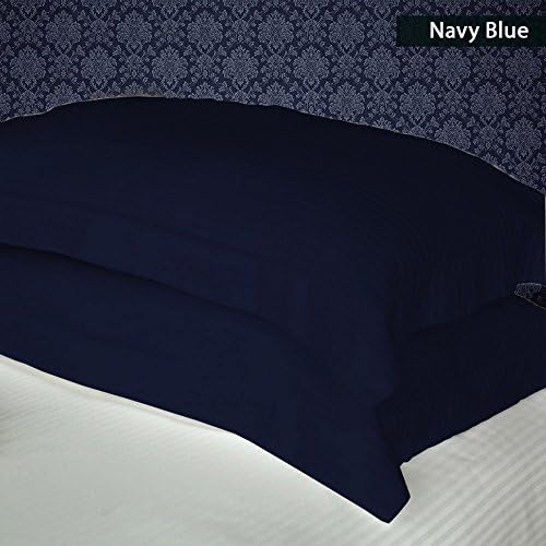 600 Thread Count (1) Pair Luxury Pillow Shams 100% Egyptian Cotton Striped Pattern All Size &amp; Colors ( King , Navy Blue)