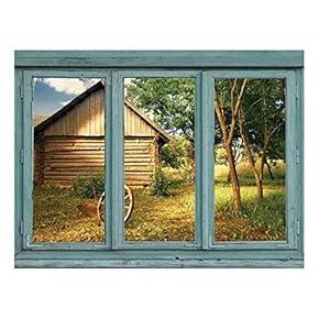 Looking Out Back Towards a Log shed and overturned Antique Wheelbarrow - Wall Mural, Removable Sticker, Home Decor - 24x32 inches