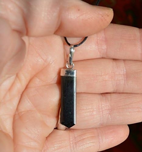 Black Tourmaline Crystal Point Pendant or Amulet set in silver on adjustable cord