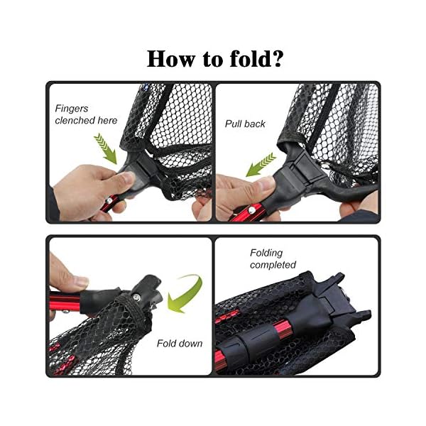 TONG JI Fischnetz, Faltbarer Fischkescher, Teleskopstiel (41,5-96,5 cm), strapazierfÃ¤higes Nylon-Netz, sicheres Fangen von Keschern fÃ¼r Angeln (Netze ist 23,1 cm Tiefe), rot – Bild 7