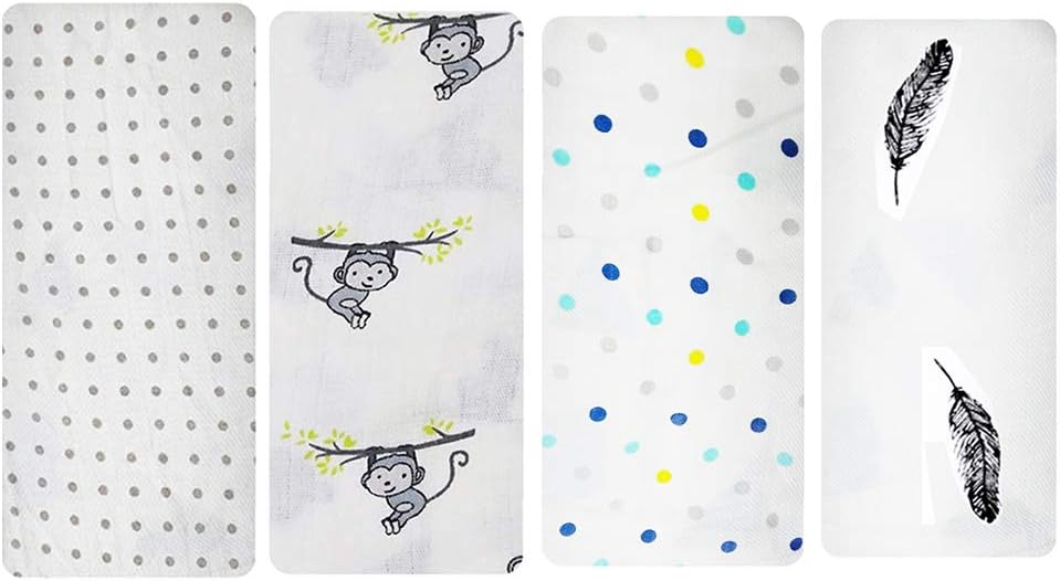 Muslin Swaddle Blankets - Soft Silky 100% Muslin Cotton Swaddle Blanket for Baby, Large 47 x 47 inches, Set of 4, rettro