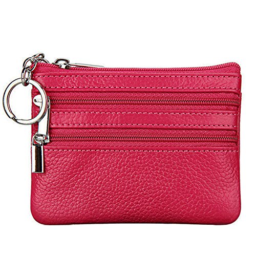 Women's Genuine Leather Coin Purse Mini Pouch Change Wallet with Key Ring,rose