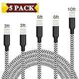 iPhone Charger, Lightning Cable, 3Ft 6Ft 10Ft Nylon Braided USB Charging & Syncing Cord Compatible with iPhone Xs/XR/XS Max/X/7/7Plus/8/8Plus/6S/Plus/5SE/5S/5C/5 and More(Black&Red)