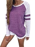 WD-Amour Women's Casual Round Neck Long Raglan Sleeve Baseball T-Shirt Tunic Tops(M,Purple)