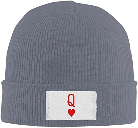 TQOIAS Queen Of hearts Playing Card Logo Wonderland Beanie Hats Winter Wool Pattern Flat Brim