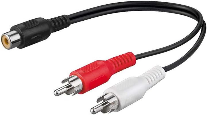 Goobay 50008 Audio Y Cable Adapter, Stereo RCA Male to RCA Female, Black, 0.2 m Cable Length, 20 cm