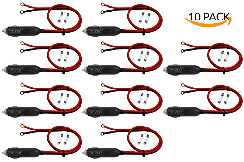 CUZEC (10-PACK) Heavy-Duty 15A Male Plug Cigarette Lighter Adapter Power Supply Cord with 1.6ft / 0.5m 16 AWG Cable Wire For Car inverter Air pump electric cup and DIY (CU1001010)