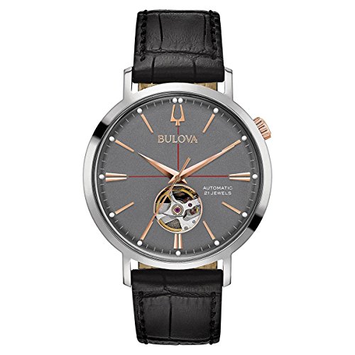 Bulova Men's Classic Automatic Collection Rose Goldtone Stainless Black Croco Leather Strap Watch