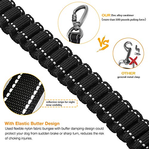 Heavy Duty Dog Leash Especially for Large Dogs Up to 150lbs, 6 Ft Reflective Dog Walking Training Shock Absorbing Bungee Leash with Car Seat Belt Buckle, 2 Padded Traffic Handle for Extra Control - Thumbnail 4