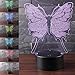 3D Illusion Butterfly Night Light Lamp with 7 Color Change, Touch Base, Power by AA Batteries