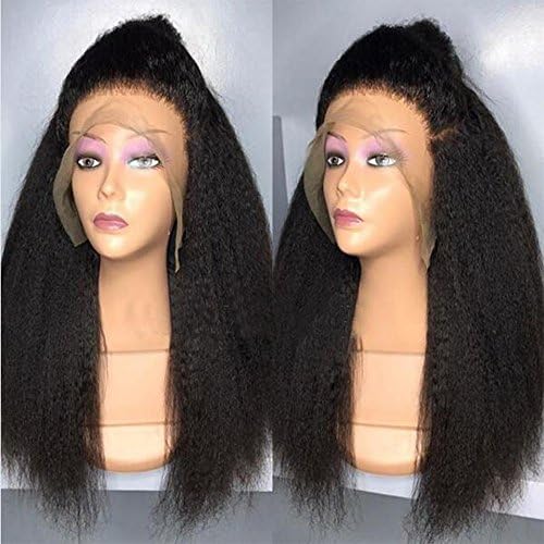 Italian Yaki Human Hair Lace Front Wig for Black Women Brazilian Glueless Kinky Straight Lace Wig Natural Color (14 Inch Lace Front Wig, Natural Color)