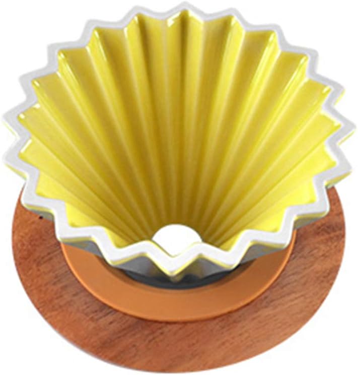 Pour Over Dripper, Espresso Coffee Filter Cup, Ceramic Pour Over Coffee Maker with Wooden Stand, Coffee Accessories,Yellow
