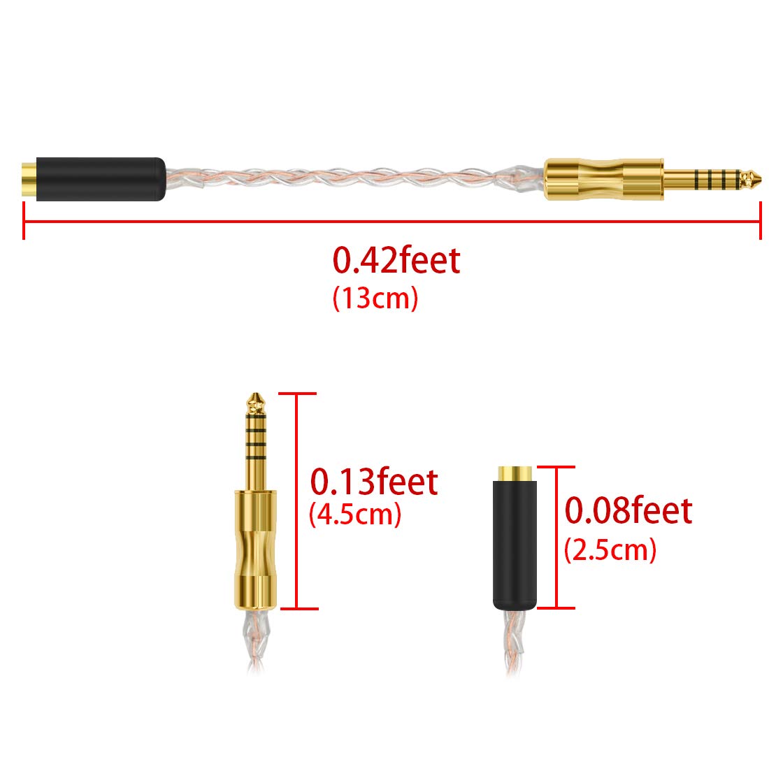 GEEKRIA 4.4mm Balanced TRRRS to TRRS 3.5mm Balanced Adapter, Silver-Plated Copper, Headphone Upgrade (0.5ft) - Image 4