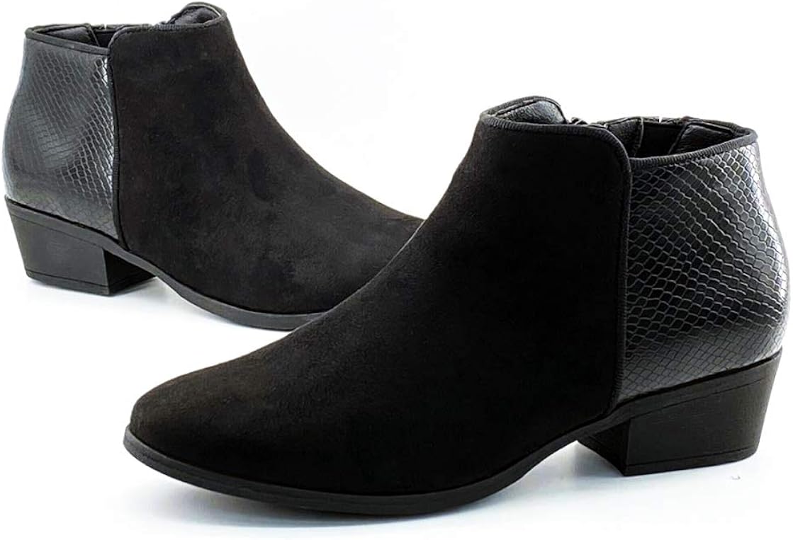 VJH confort Women's Slip on Ankle Boots, Western Almond