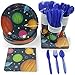 Juvale Outer Space Cutlery & Party Plates, Cups & Napkins Set - Serves 24, 144 Pieces - Gold Star Pattern - Space Paper Plates, Napkins & Cups - Disposable & Plastic-Free