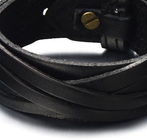 COOLSTEELANDBEYOND Classic Mens Stripe Leather Bracelet Black Genuine Leather Wristband - Image 4