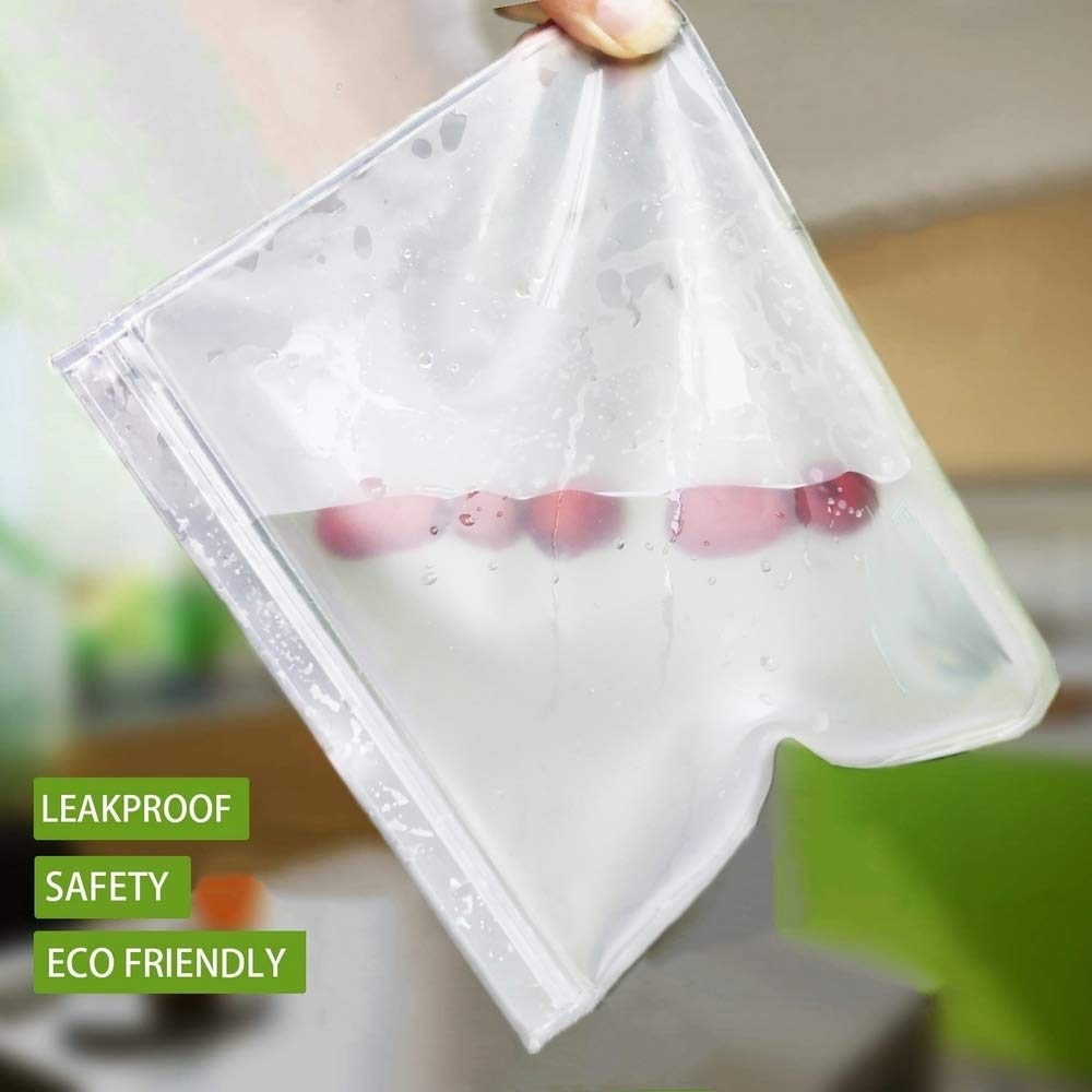 Reusable Storage Bags - 12 Pack BPA FREE Freezer Bags( 7 Leakproof Reusable Sandwich Bags + 5 THICK Reusable Snack Bags)Extra Thick PEVA Leakproof Ziplock Lunch Bags for Food Marinate Meat Fruit Cerea