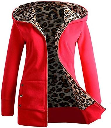 VESNIBA Women Jacket Plus Velvet Thickened Hooded Sweater Leopard Zipper Coat Outwear New