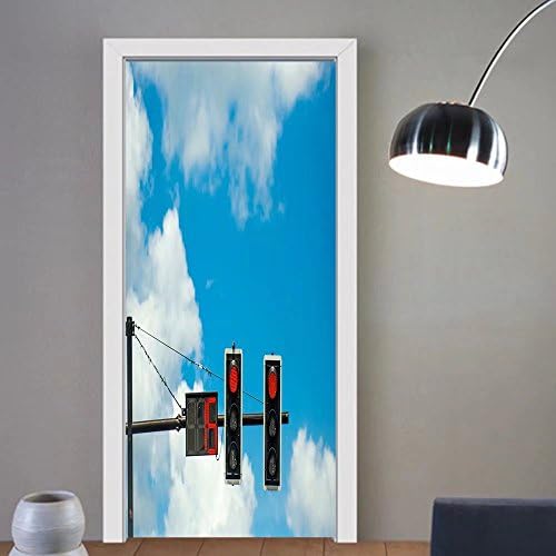 Summer Price custom made 3d Door Wall Mural Wallpaper red color on the traffic light with a beautiful blue sky red color on the traffic light with count For Room Decor 30x79