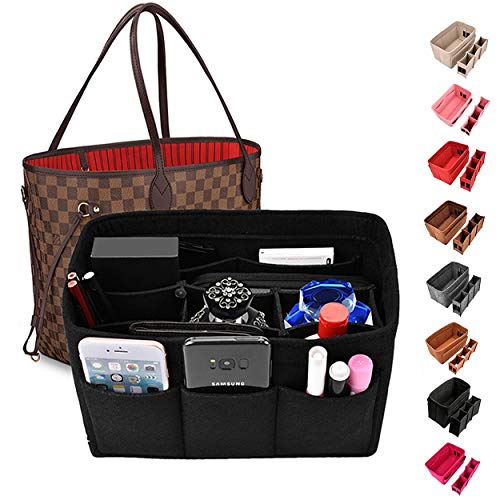 Kumako handbag organizer,Felt purse insert bag organizer fit LV neverful,Speedy,Longchamp&Tote Bag(M,Black)