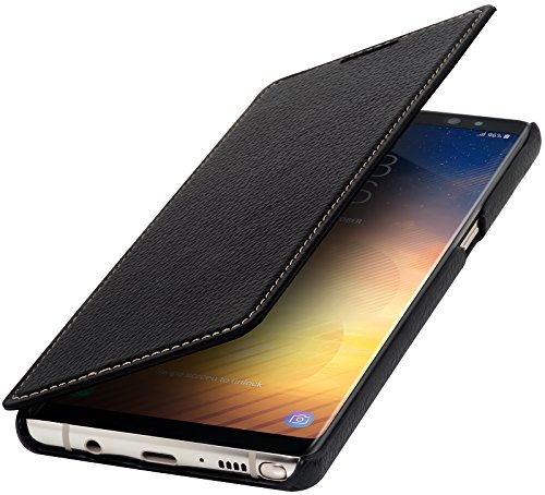 StilGut Genuine Leather Case for Samsung Galaxy Note 8, Slim Book Type Folio Flip Cover, Black