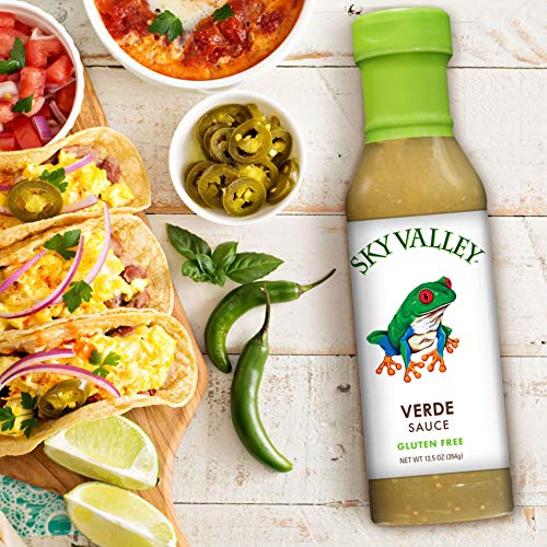 Sky Valley Foods Verde Sauce (12.5 oz.); Medium Spice Level; Well-Balanced, Flavorful and Versatile Green Sauce; Inspired by the Tastes of South America; Non-GMO, Gluten-Free and Vegan