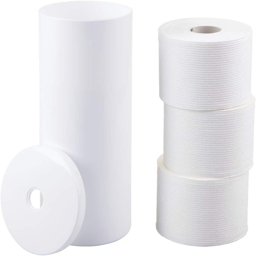 mDesign Modern Plastic Toilet Tissue Paper Roll Holder Canister Stand with Lid - Vertical Bathroom Storage for 3 Rolls of Toilet Tissue - Holds Large Mega Rolls - 2 Pack - White: Home & Kitchen