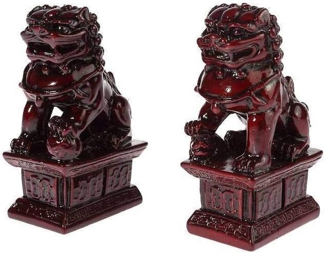Lachineuse - Red Lions - Fu Dogs Figurines - 10.5 x 6 x 4 cm - Asian Decoration - Feng Shui gift for Home Office, Indoor - Image 3