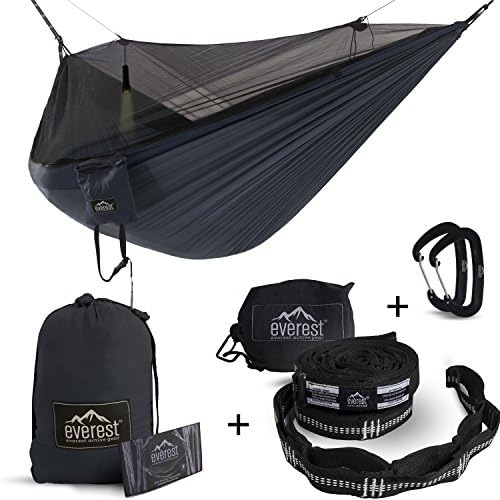 Double Camping Hammock - Everest | Bug &amp; Mosquito Free Camping &amp; Outdoor Hammocks Tent Reversible Integrated BugNet YKK Zipper Lightweight Ripstop Diamond Weave Nylon