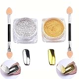 DE'LANCI Mirror Nail Glitter Powder Shinning Gorgeous Nail Art Powder Gold Silver 3g Per Box Chrome Pigment Glitters Set of 2