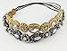 yueton Pack of 2 Handmade Crystal Rhinestone Beads Elastic Headband Hair Band Women Hair Accessories (Navy blue + Gold)
