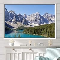 Framed Canvas Wall Art Calming Waters Aerial Cool Lake Landscape Multicolor Photography Realism Relax/Calm - 16x24 inches