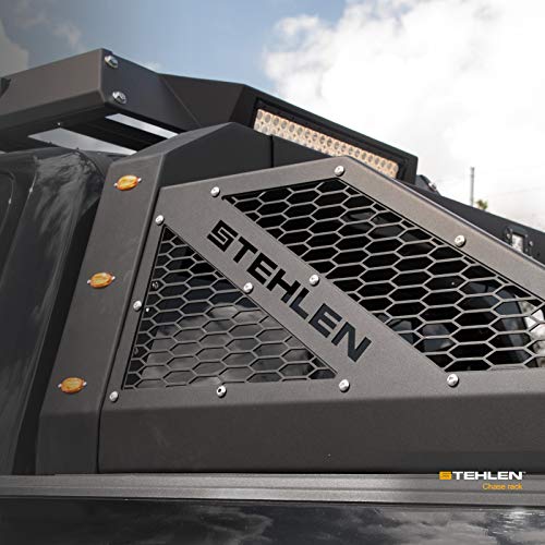 Stehlen 733469495291 Universal Adjustable Truck Bed Chase Rack Roll Bar with 3rd Third Brake Light & 2x LED Work Lamps Bars & 6x Amber Side Marker - Matte Black