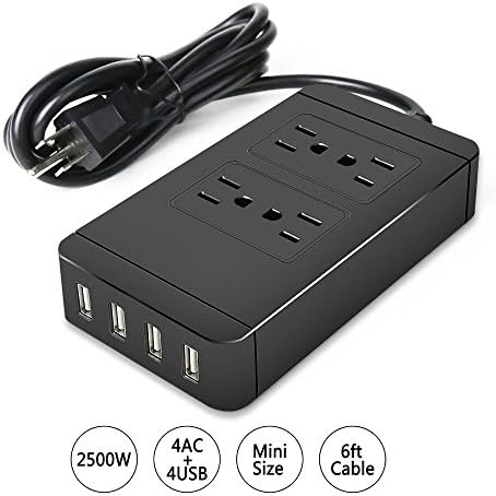 Power Strip with USB, BAIVON 4 USB Port Surge Protector Outlet Flat Plug with 20W 6ft Power Cord Charging Station for Office Desk Travel Hotel, Dresser Charging Iphone 8, 7 plus, Galaxy S8 ect.