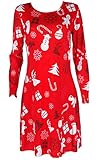 Angashion Women's Long Sleeve Christmas Gifts Print Flared Swing Dress Top