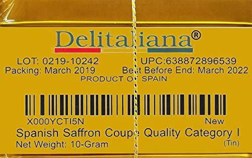 Delitaliana Spanish Saffron Tin 10-Gram, All Red Coupe Quality Threads Category I, Pure Saffron Filaments