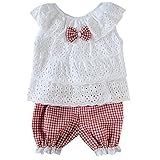 PanDaDa Baby Girls Lace Top Hollow Out T-shirt Vest Plaid Shorts Outfits Sets