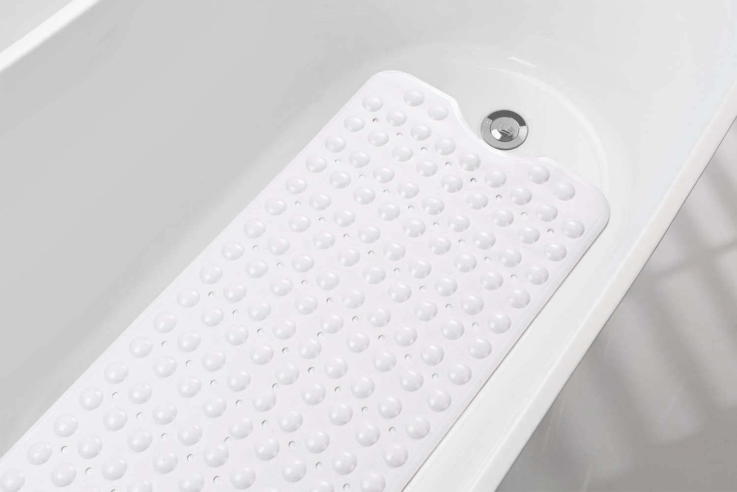 AmazerBath Bath Tub Mat, Larger Suction Cups Bath Mats with Strong Grip, Eco-Friendly TPE Material, Soft and Odorless, Machine Washable, Non-Slip Shower Mats for Bathroom, 39 x 16 Inches (White): Home & Kitchen