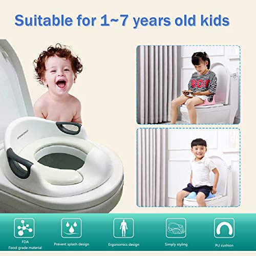 Potty Training Toilet Seat Cover for Kids Toddlers Boys Girls, with Urine Splash Guard, Non-Slip Rubber Grip, Cushion Handle Backrest, Fits Round & Oval Toilets