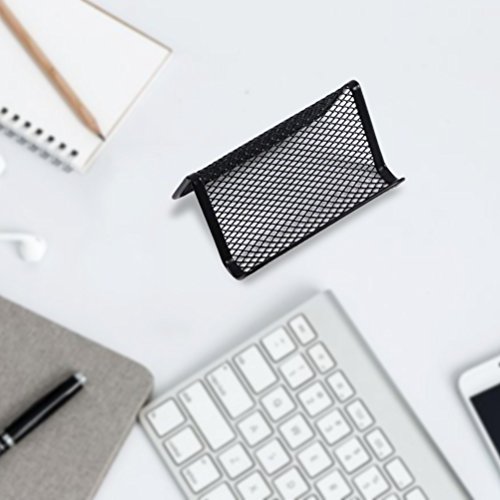 Pack of 6 Metal Business Card Holders | Elegant and Space Saving Black Mesh Name Card Organizer Display for Office Desk, Trade Shows, Exhibits, Conventions | Can Hold Multiple and Any Size Cards