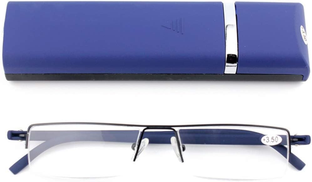 KoKoBin Lightweight TR90 Material Frame Reading Glasses for Mens Womens Half Rim with Case Portable Readers(Blue,+1.0