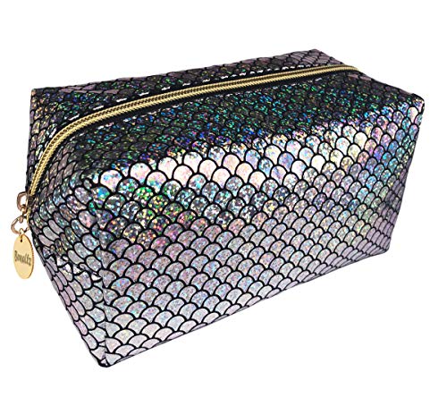 Bewaltz Mermaid Makeup Brushes bag Cosmetic Bag Makeup Bag Toiletry Travel Bag Handy Large Protable Wash Pouch Waterproof Zipper Handbag, Waterproof, Silver