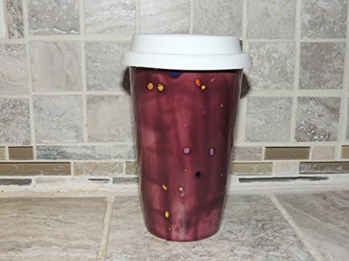 Mug,Handmade ceramic Travel Mug : Unique Purple speckled glaze. Food and dishwasher safe. Silicone Lid