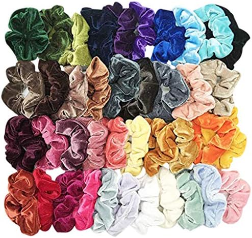 Chiccc 40/36/20 Pcs Hair Scrunchies Velvet Elastic Hair Bands Scrunchy Hair Ties Ropes Scrunchie for Women or Girls Hair Accessories - 40 Assorted Colors Scrunchies (40 PCS)